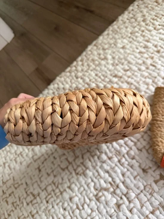 Zara Straw Tote with Bright Orange Trim and Handles - Picture 6 of 16